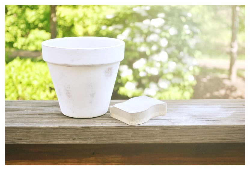 more than just a painted pot by nikki in stitches - sand the top layer down to age the pot